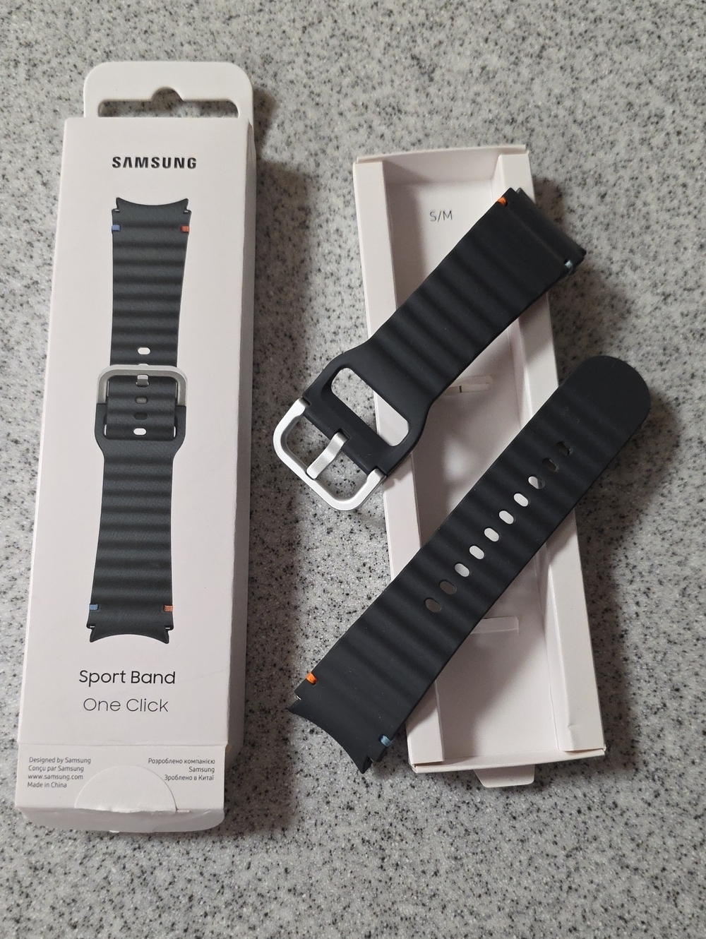 Samsung Black Textured Sport Band with Silver Buckle, Size S/M